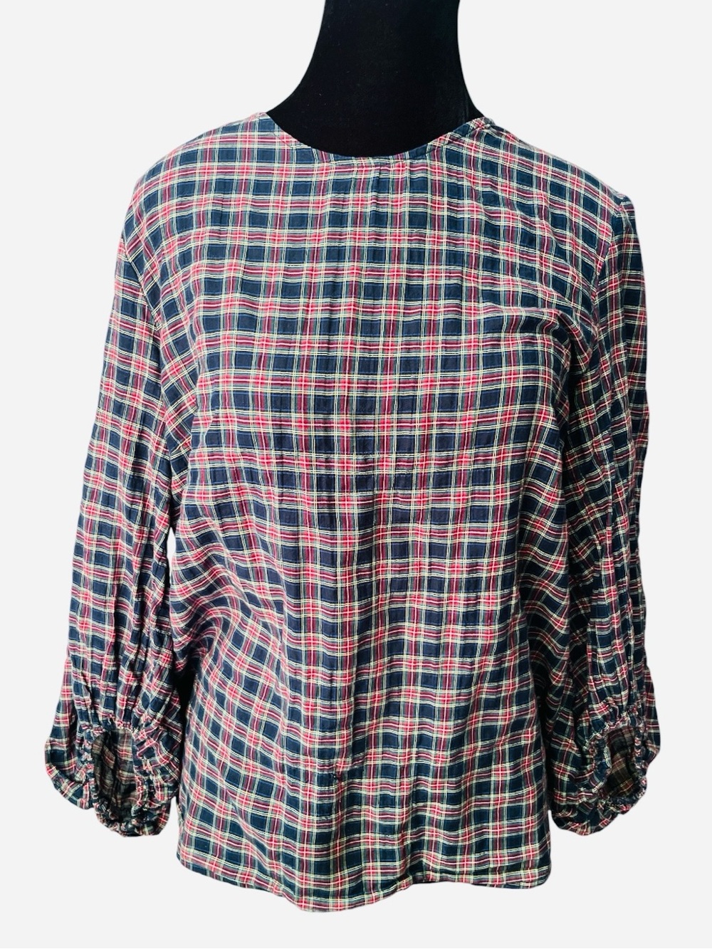 J. McLaughlin Navy and Red Plaid Long-Sleeve Top